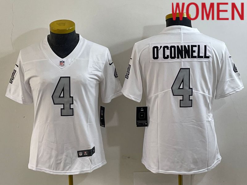 Women Oakland Raiders #4 OConnell White 2024 Nike Vapor Limited NFL Jersey->->Women Jersey